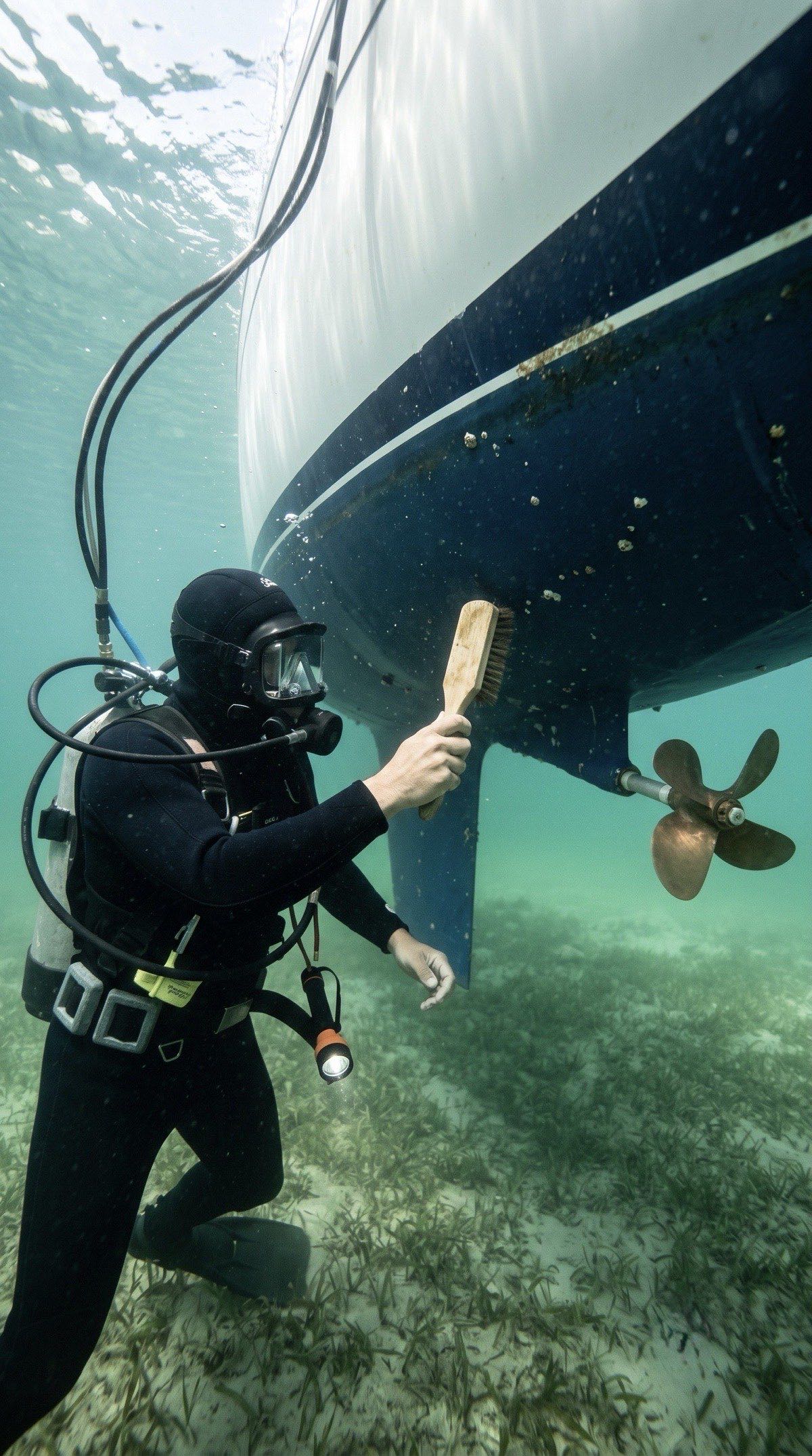 Professional hull diver underwater